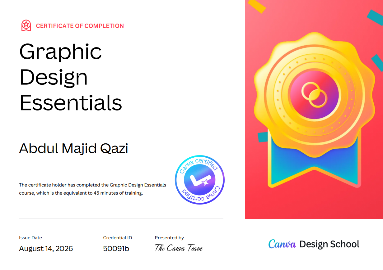 Canva Graphic Design Essentials Certificate