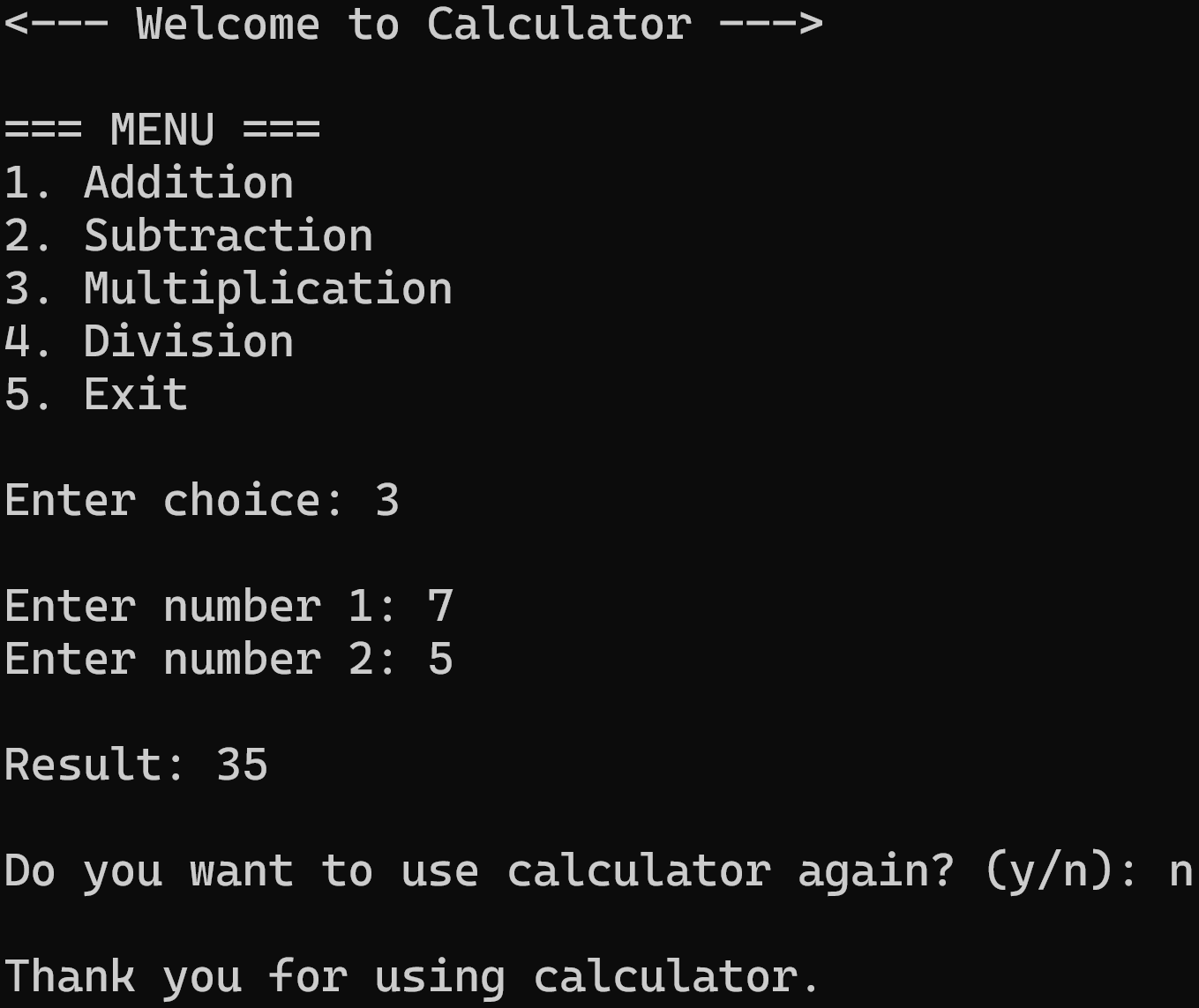 C++ Calculator Output