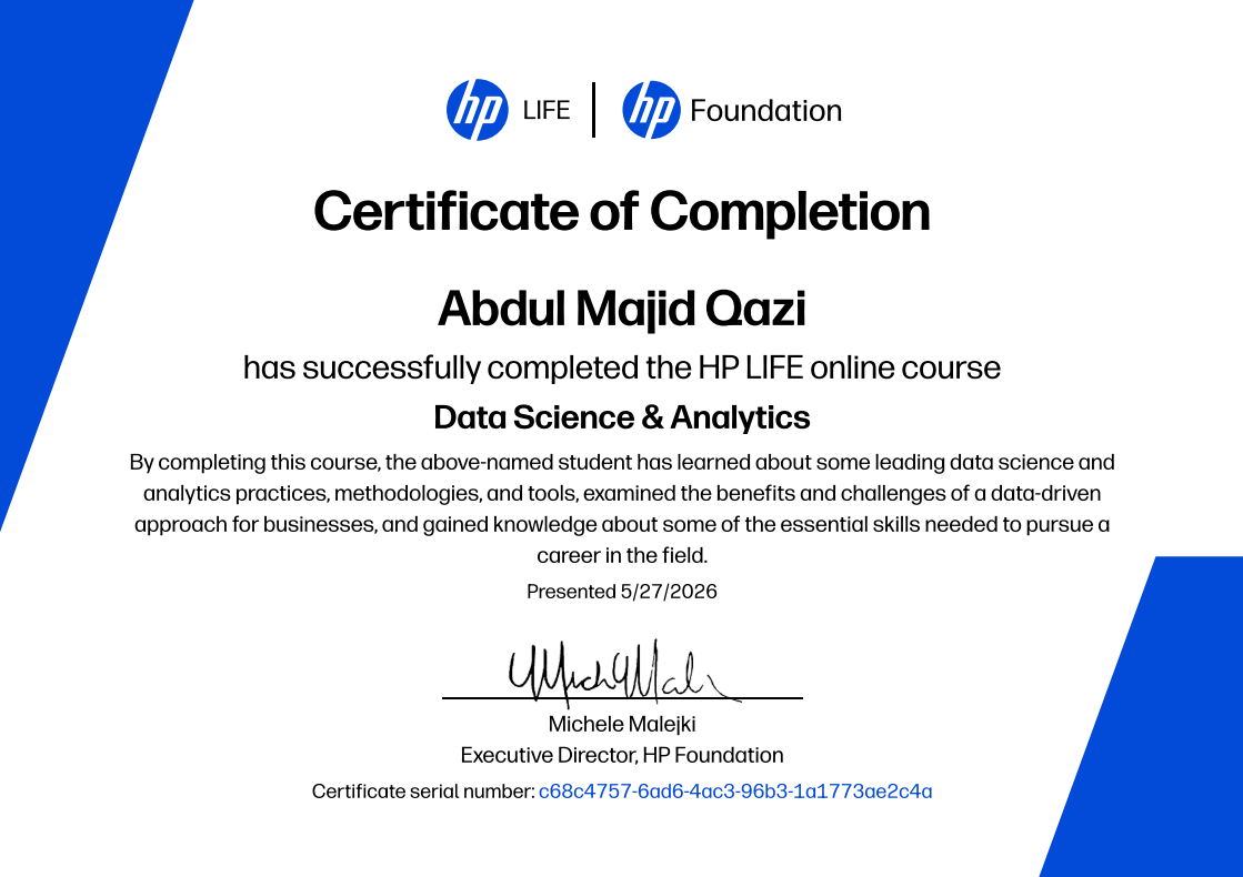 HP LIFE Data Science & Analytics Certificate