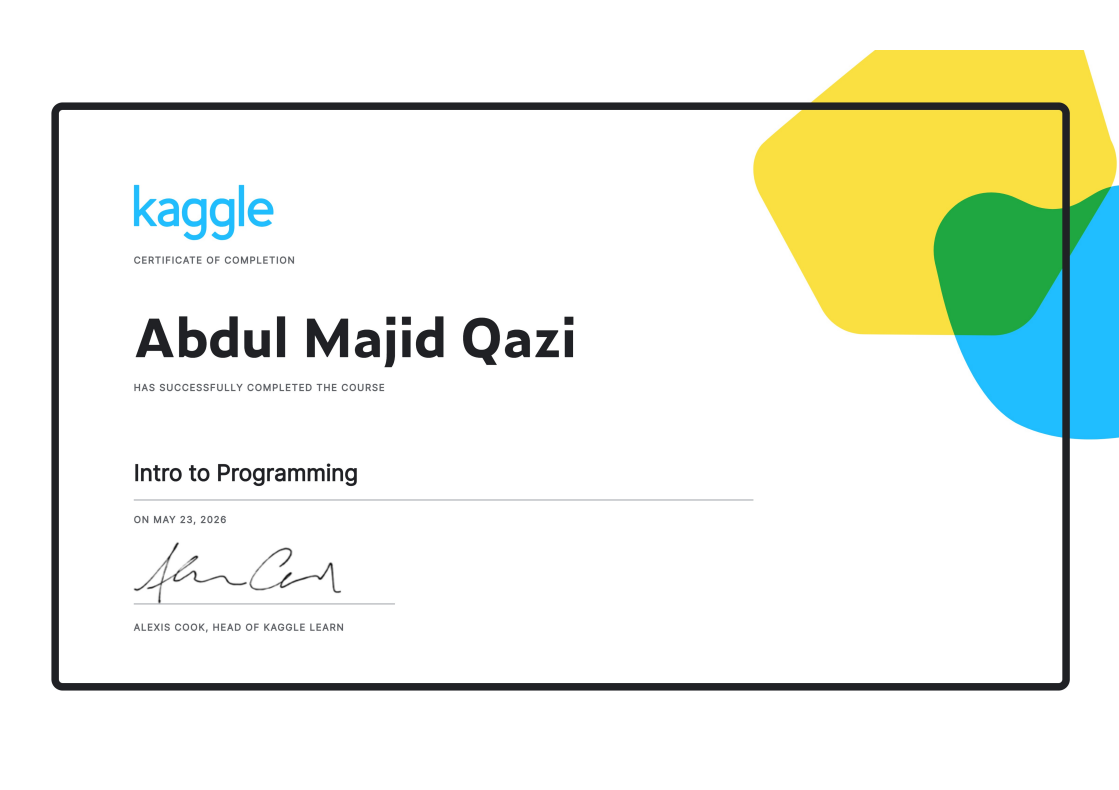 Kaggle Intro to Programming Certificate