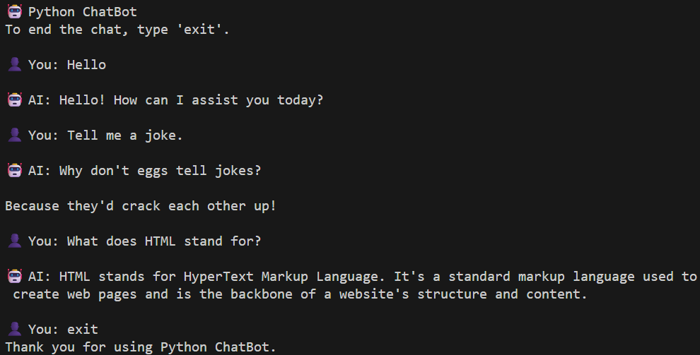 Python AI ChatBot Output